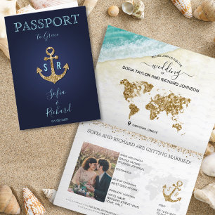 Tropical Destination Wedding Passport Map Anchor Invitation