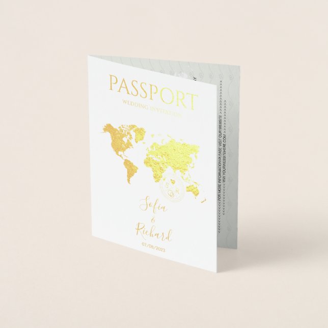 Tropical Destination Wedding Passport World Map Foil Card (Front)
