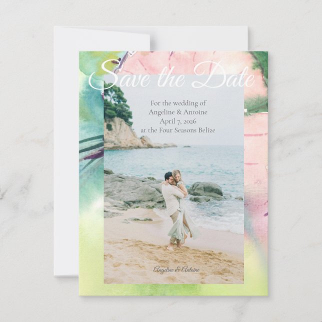 Tropical Destination Wedding  Save The Date (Front)