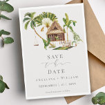 Tropical Destination Wedding Save the Date Invitation<br><div class="desc">This wedding save the date invitation is a tropical jungle design with the colours of nature. It features palm trees,  luscious rainforests,   and bungalows nestled within a beautiful tropical paradise setting.</div>