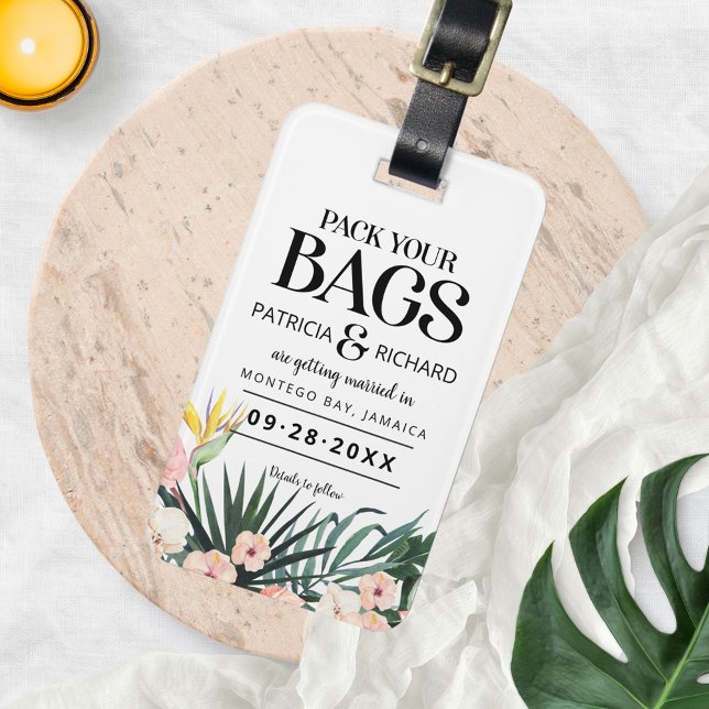 Tropical Destination Wedding Save the Date Luggage Tag (Creator Uploaded)