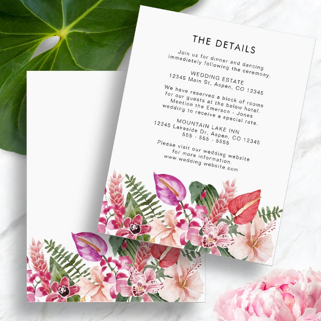 Tropical Details Enclosure Card (Tropical Floral Watercolor Details Enclosure Card by Painted Paperie
)