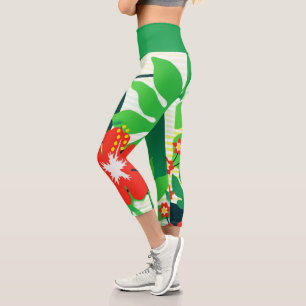 Tropical-digital-paper-And Green  Zazzle_Growshop. Capri Leggings