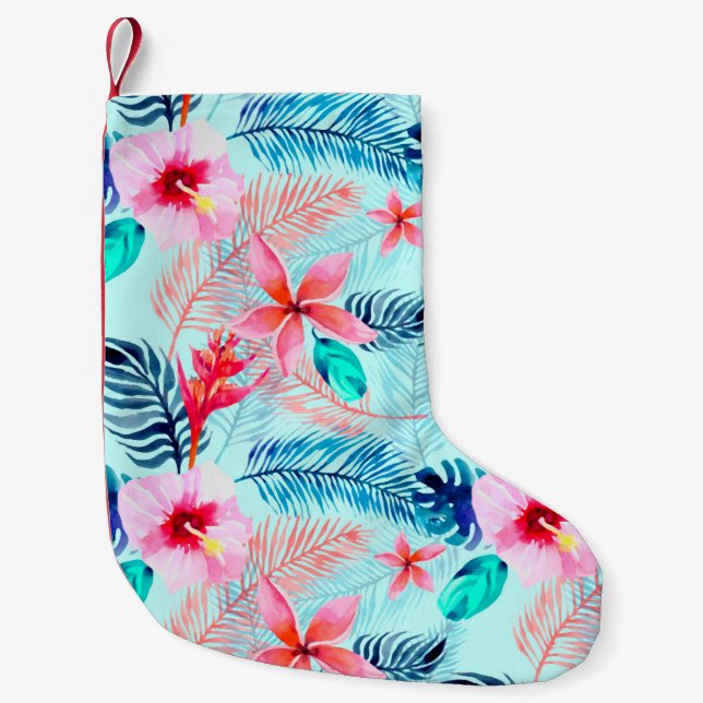 Tropical digital paper background small christmas stocking (Front)