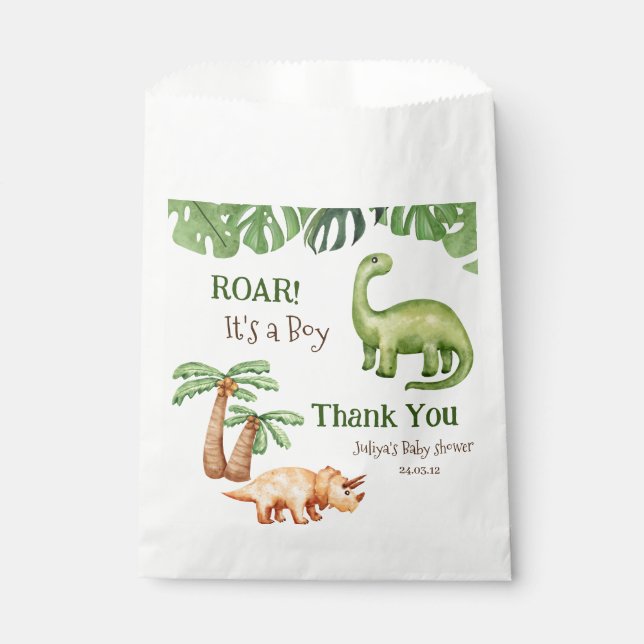 Tropical Dinosaur Baby Shower Favour Bag (Front)