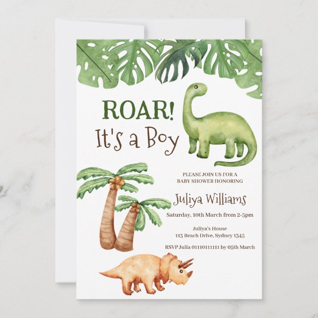 Tropical Dinosaur  Baby Shower Invitation (Front)