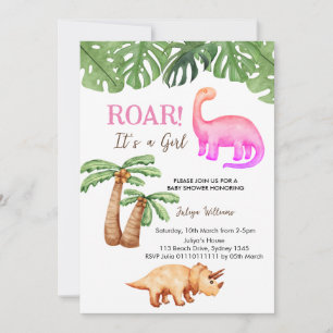 Tropical Dinosaur girl Baby Shower Invitation