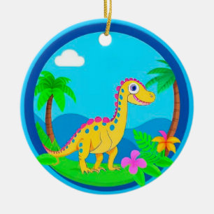 🦖 Tropical Dinosaur Kids Christmas Gift Fun 🎄 Ceramic Ornament