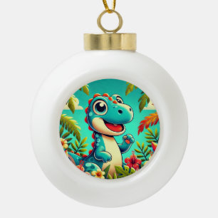 🦖 Tropical Dinosaur Kids Christmas Keepsake Gift  Ceramic Ball Christmas Ornament
