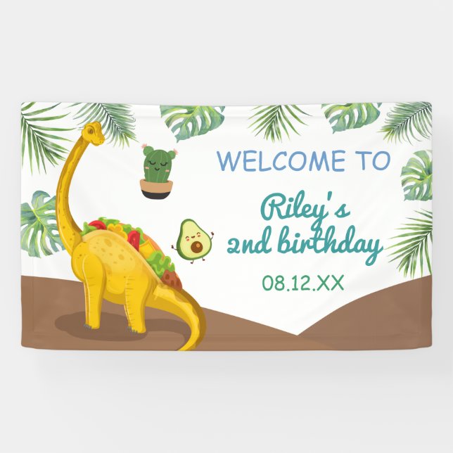 Tropical Dinosaur Tacos Tacosaurus Party Birthday  Banner (Horizontal)
