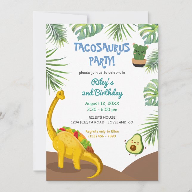 Tropical Dinosaur Tacos Tacosaurus Party Birthday Invitation (Front)