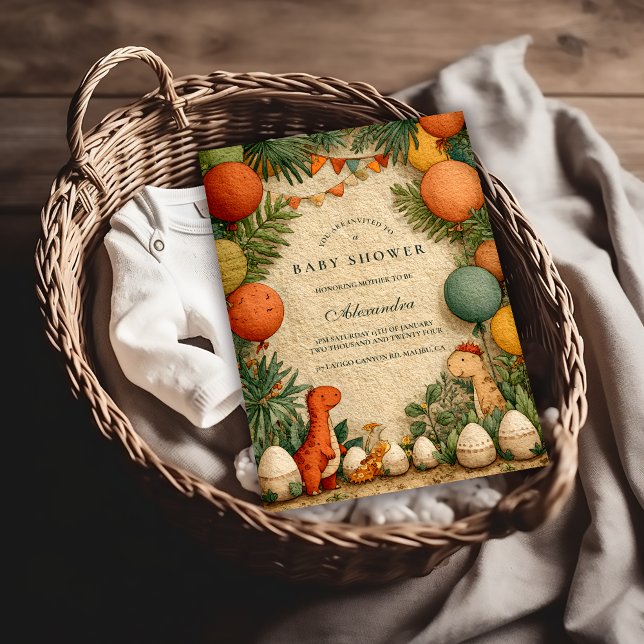 Tropical Dinosaur Theme Baby Shower Invitation (Creator Uploaded)