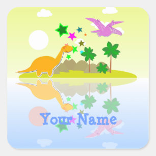Tropical Dinosaurs Island Name Stickers