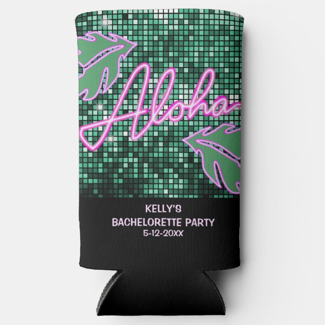 Tropical Disco Bachelorette Party Neon Seltzer Can Cooler (Front)