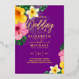 Tropical Disco Wedding Invitation Gold Magenta