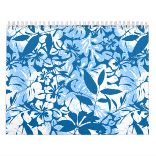 Tropical distressed blue floral calendar
