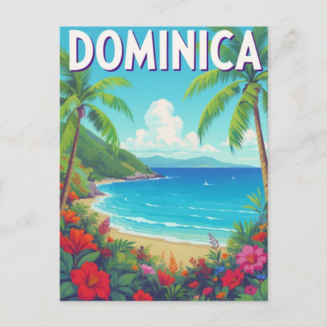 Tropical Dominica Beach Palm Tree Travel Postcard (Front)