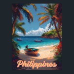 Tropical Dreams: Vintage Philippines Poster<br><div class="desc">Transport yourself to the sun-kissed shores of the Philippines with this vintage travel poster. Palm trees sway against azure skies,  inviting you to explore pristine beaches and vibrant culture. Whether you’re a wanderer or a collector,  this postcard captures the essence of paradise.</div>