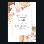 Tropical Dried Palm Leaf Boho Wedding Poster<br><div class="desc">Tropical wedding welcome sign</div>