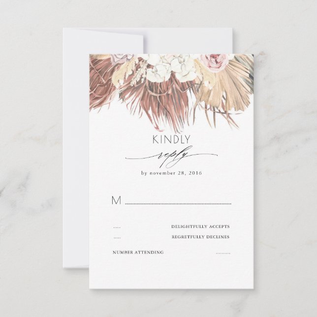Tropical Dried Palm Leaves and White Orchids RSVP Card (Front)