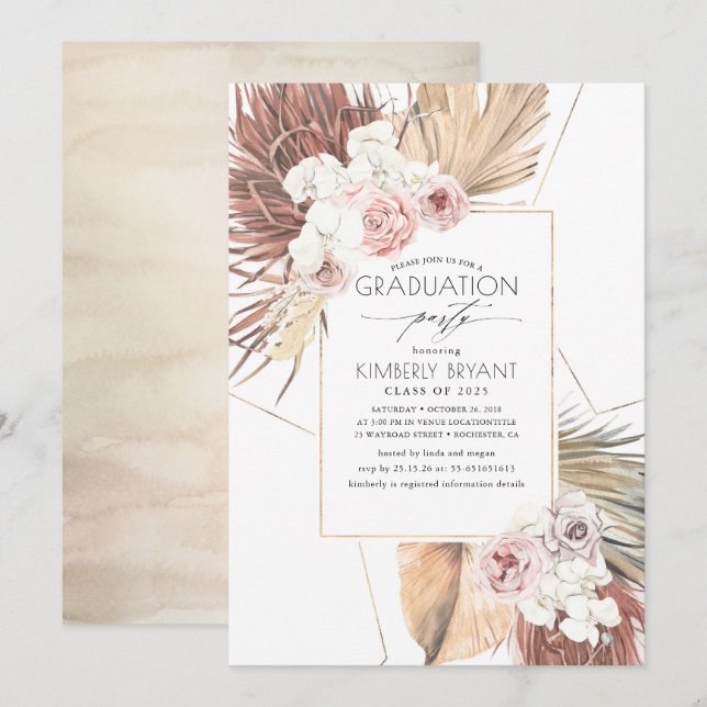 Tropical Dried Palm Leaves Foliage Graduation Invitation (Front/Back)