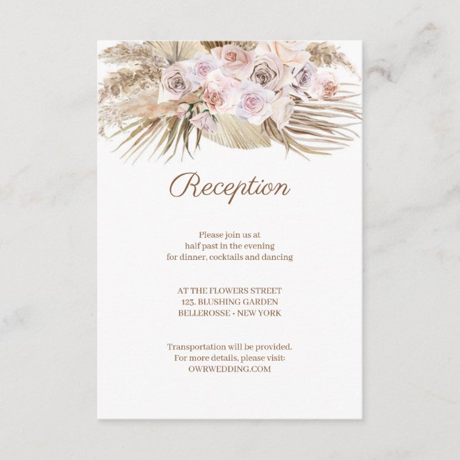 Tropical Dried Pampas Grass Dried Palm Dusty Rose  Enclosure Card (Front)