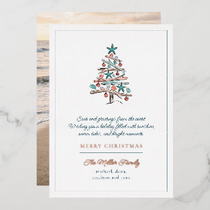Tropical Driftwood Tree Beach Christmas Foil Holiday Card