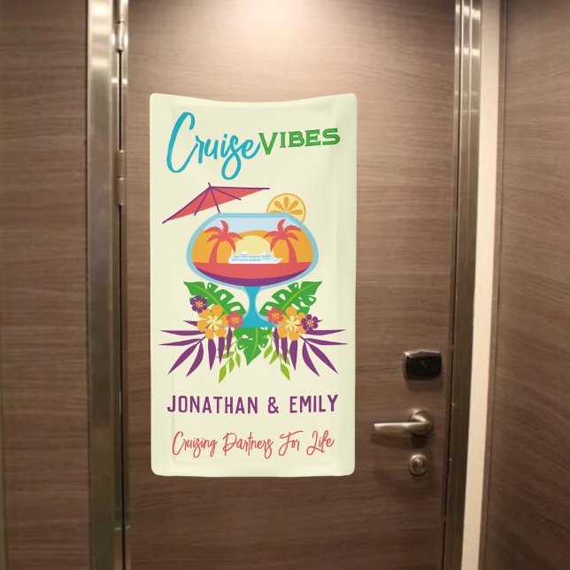 Tropical Drink Cruise Vibes Cruise Door Marker Banner (Personalize this Tropical Cruising Vibes banner - Fun Cruise Door Banner for a couple)