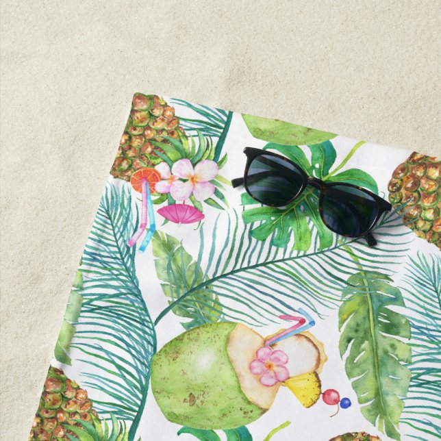Tropical Drinks Beach Towel (In Situ)