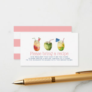 Tropical Drinks Bridal Shower Pink Recipe Request Enclosure Card