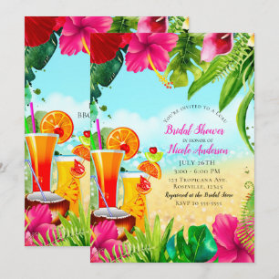 Tropical Drinks & Flowers Summer Bridal Shower Invitation