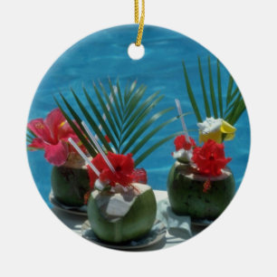 Tropical drinks, Hawaii flowers Ceramic Tree Decoration