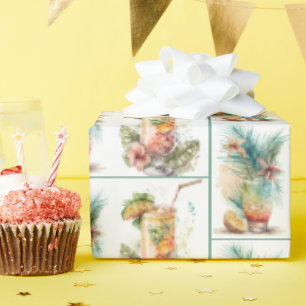 Tropical Drinks On White Wrapping Paper