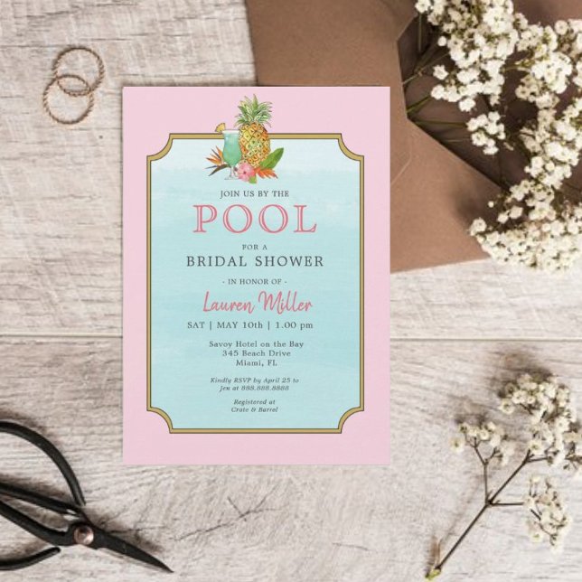Tropical drinks Poolside Bridal shower Invitation (Creator Uploaded)