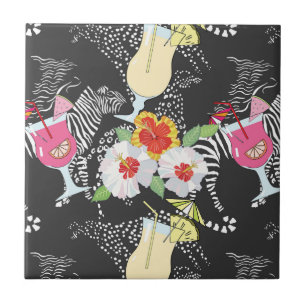 Tropical Drinks With Animals Ceramic Tile