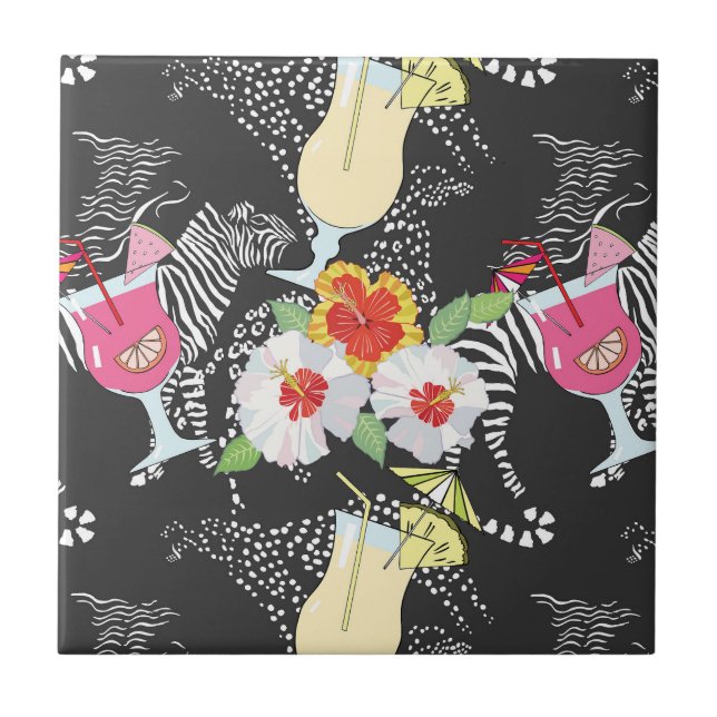 Tropical Drinks With Animals Ceramic Tile (Front)