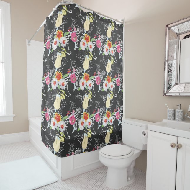 Tropical Drinks With Animals Shower Curtain (In Situ)