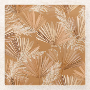 Tropical dry palms: watercolor boho. glass coaster