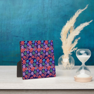 Tropical Dusk: Vibrant Red and Blue Wildflower Pat Plaque
