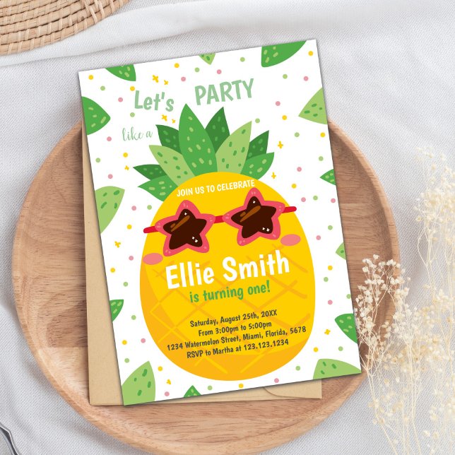 Tropical Editable Summer Party Card (Orange Pineapple Birthday Invitations)