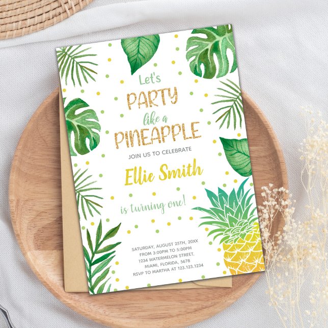 Tropical Editable Summer Party Card (Green Pineapple Invitations)