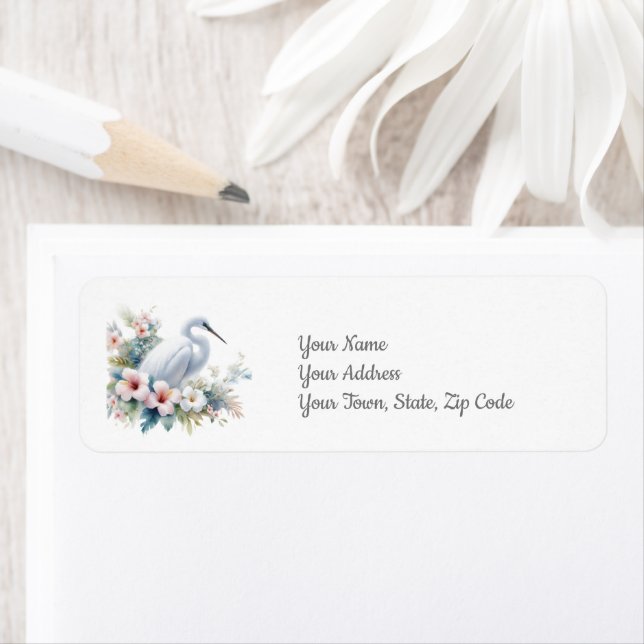 Tropical Egret Bird Island Beach Coastal Return Address Label (Insitu)