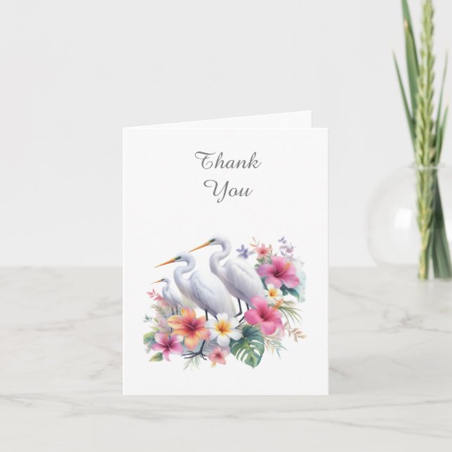 Tropical Egret Coastal Thank You Note Card (Front)