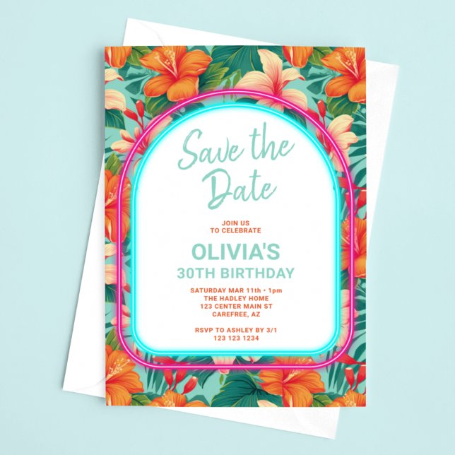 Tropical Electric Neon Adult Birthday Invitation (Creator Uploaded)