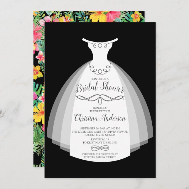Tropical Elegance Bride Gown Bridal Shower Invitation (Front/Back)
