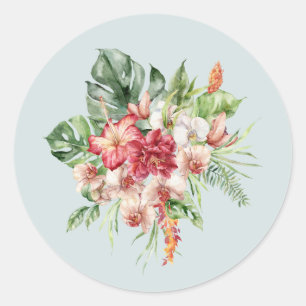 Tropical Elegance Coral Bouquet Wedding Sticker