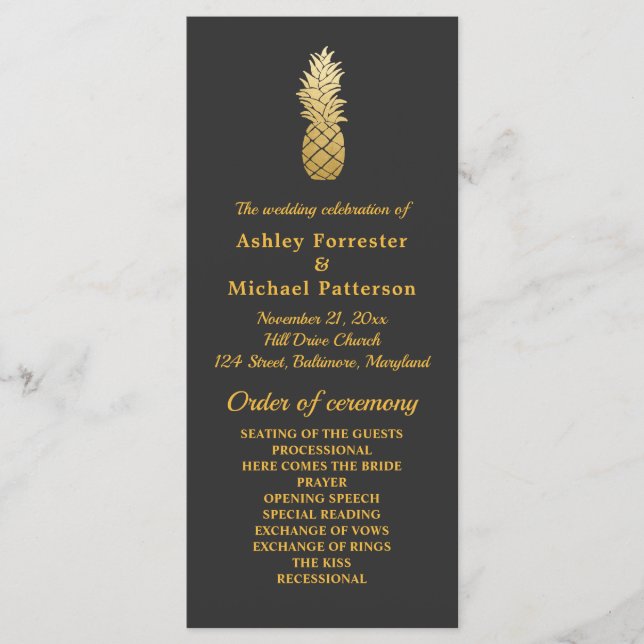 Tropical Elegance | Pineapple Wedding Program (Front)