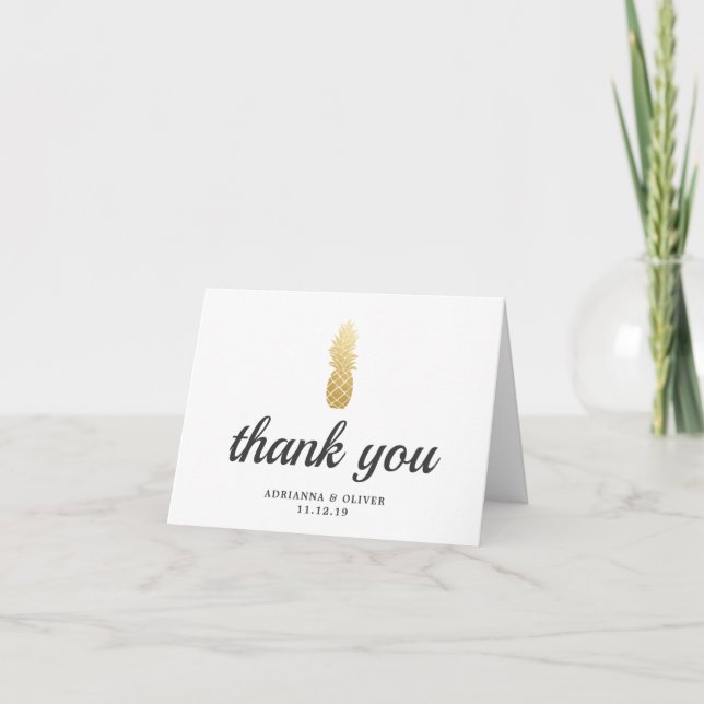 Tropical Elegance | Pineapple Wedding Thank You Card (Front)