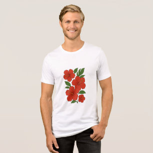 Tropical Elegance Red Hibiscus on Black Tri-Blend Shirt