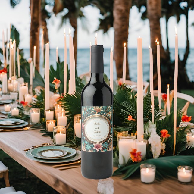 Tropical Elegance Round Frame  Wine Label (Creator Uploaded)